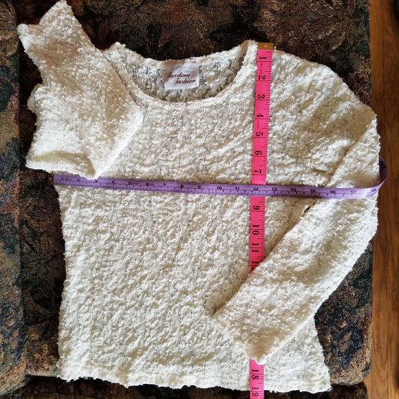 Vintage, lacey, sheer blouse, cream top, M, S, Freedom Fashion - Picture 3 of 5